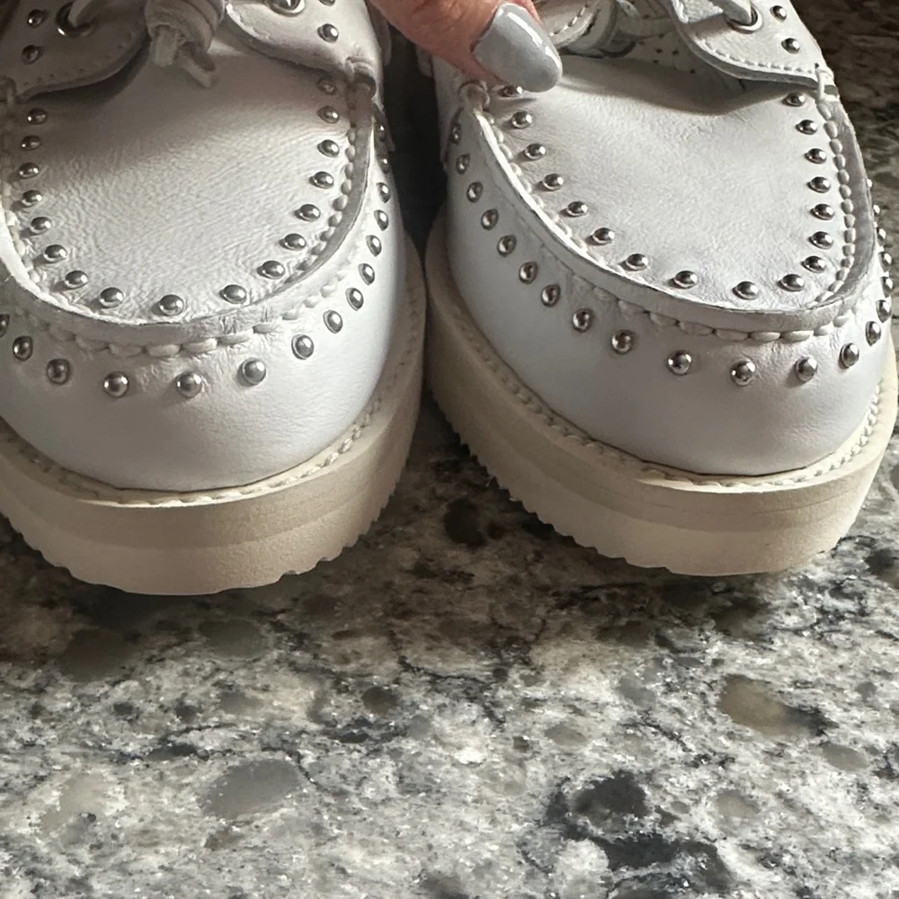 Rebecca Minkoff White Loafers with Silver Accents - Picture 5 of 6